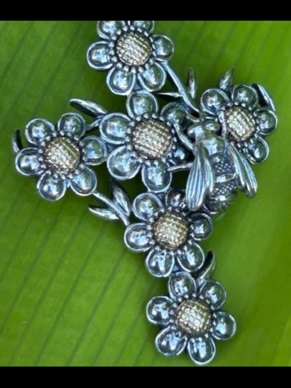 Barry Kieselstein KC Studio Silver 14K Gold Flower Bee Cross Enhancer Pendant - Picture 5 of 13
